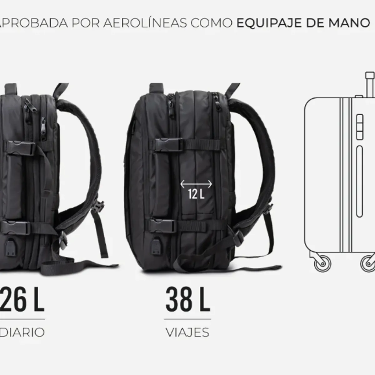 UNIVERSAL - Mochila Maleta De Viaje Expandible Impermeable 38L