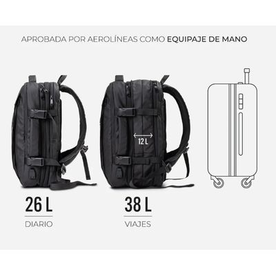 Imagen 2 del producto Mochila Maleta De Viaje Expandible Impermeable 38L
