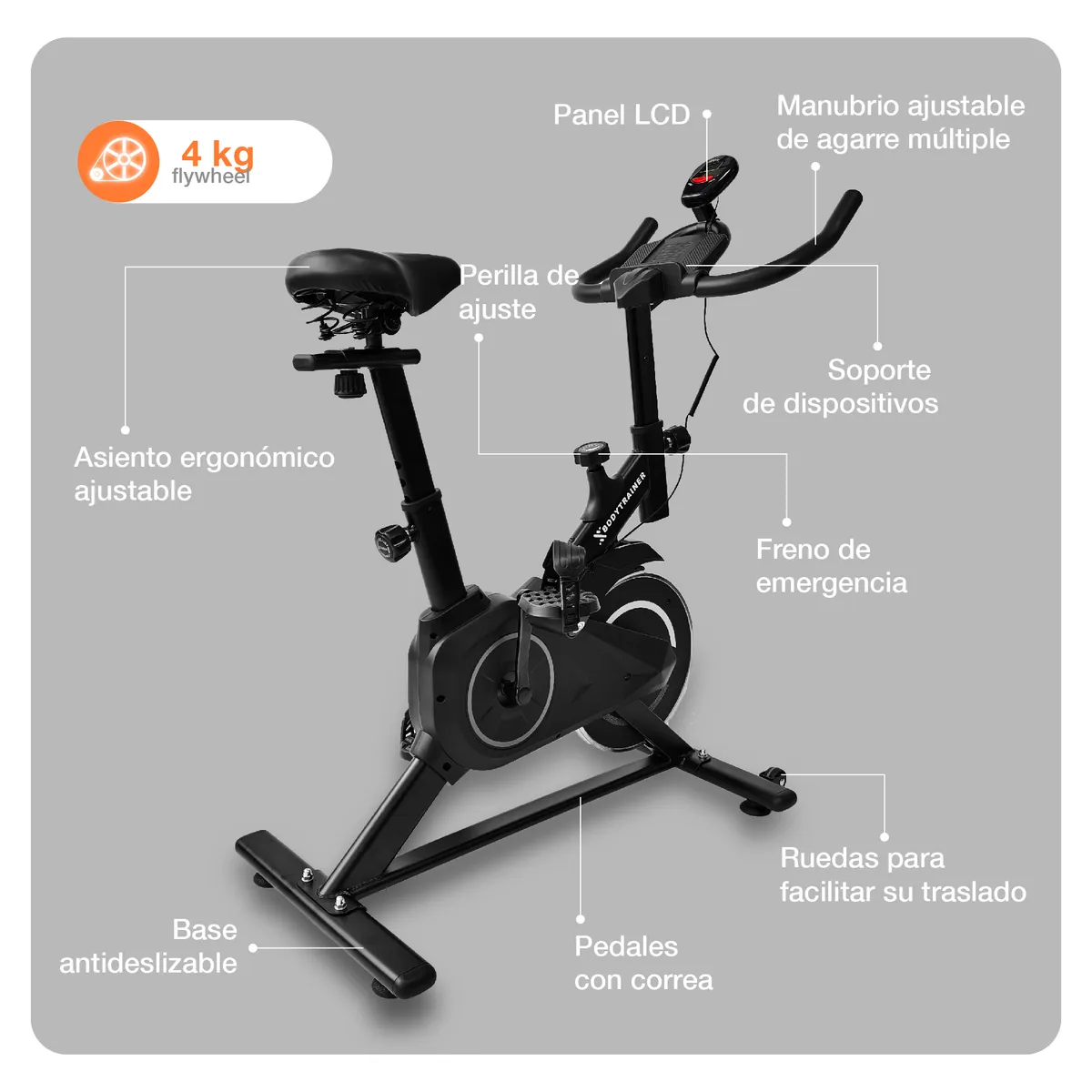 BODYTRAINER - Bicicleta Fija Spinning SP4plus con Bluetooth Estática