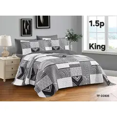 GENERICO - Cobertor Quilt de Verano 1,5 plaza - Diseño Gris y Blanco