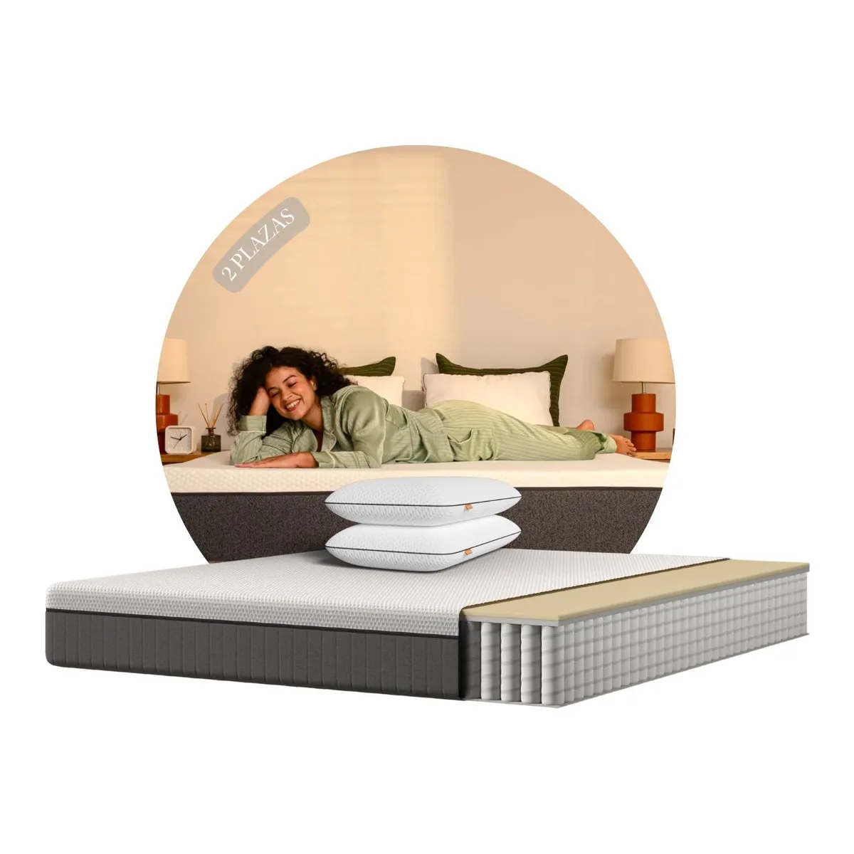 EMMASLEEP SPA - Combo Confort Premium 2 Plazas + 2 Almohadas Diamond Memory Foam