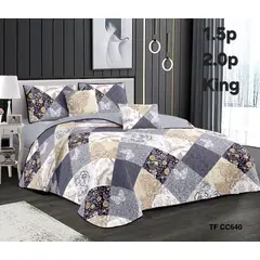 GENERICO - Cobertor Quilt de Verano 1,5 plaza - Diseño Gris y Beige