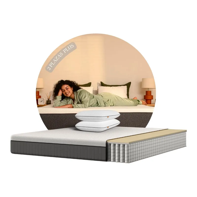 EMMA - Combo Confort Premium 2 Plazas Plus + 2 Almohadas Diamond Memory Foam