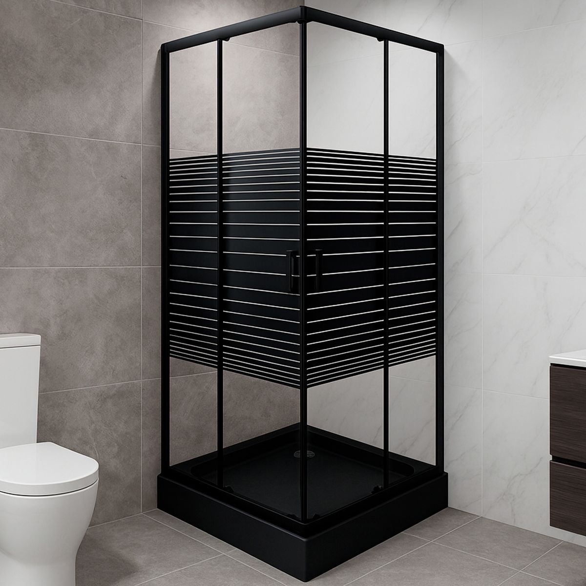 JOYTEK - Shower Recto Strava Negro 80x80x198cm Incluye Receptáculo