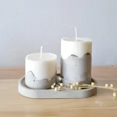 GENERICO - Set de Velas de cemento (6 cm , 10 cm) + Bandeja decorativa ovalada