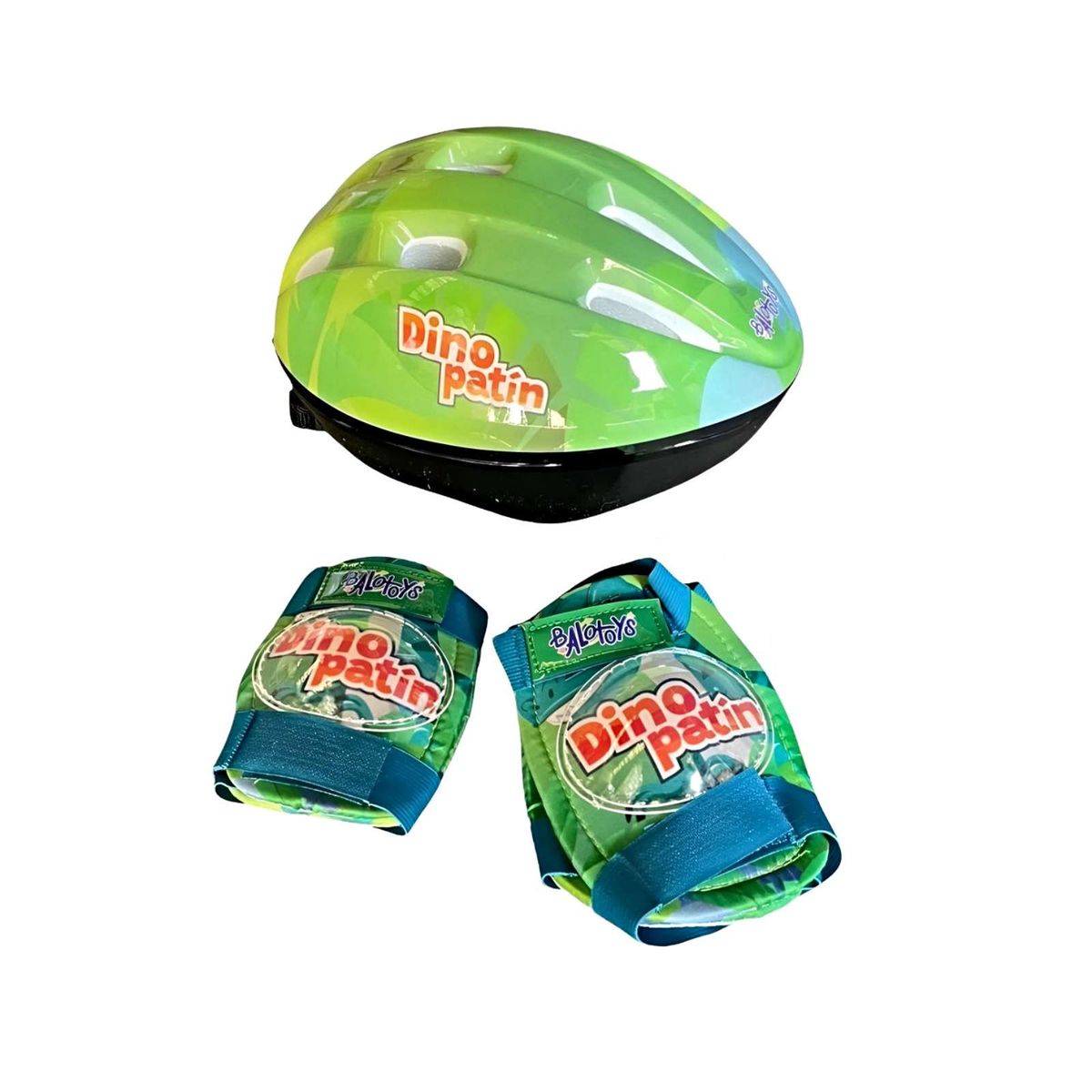 GENERICO - SET PATIN 4 RUEDAS DINOPATIN CON PELUCHE VERDE TALLA S 30-33
