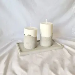 GENERICO - Set de Velas (10 cm, 13 cm) + Bandeja decorativa de cemento Rectangular