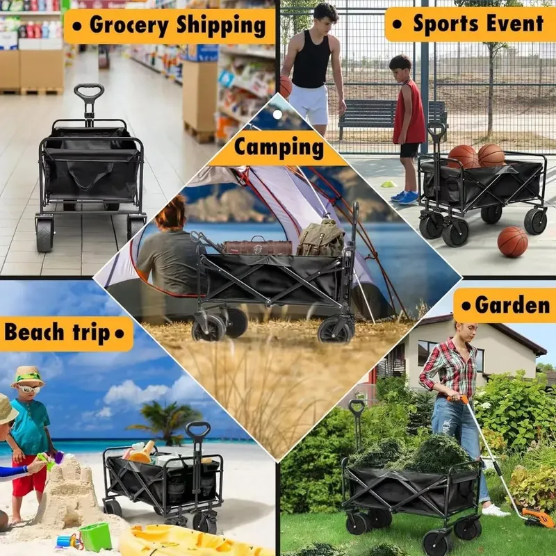 EVERSO - Carrito Compras Plegable Carro De Camping Con Ruedas Negro Con Mesa