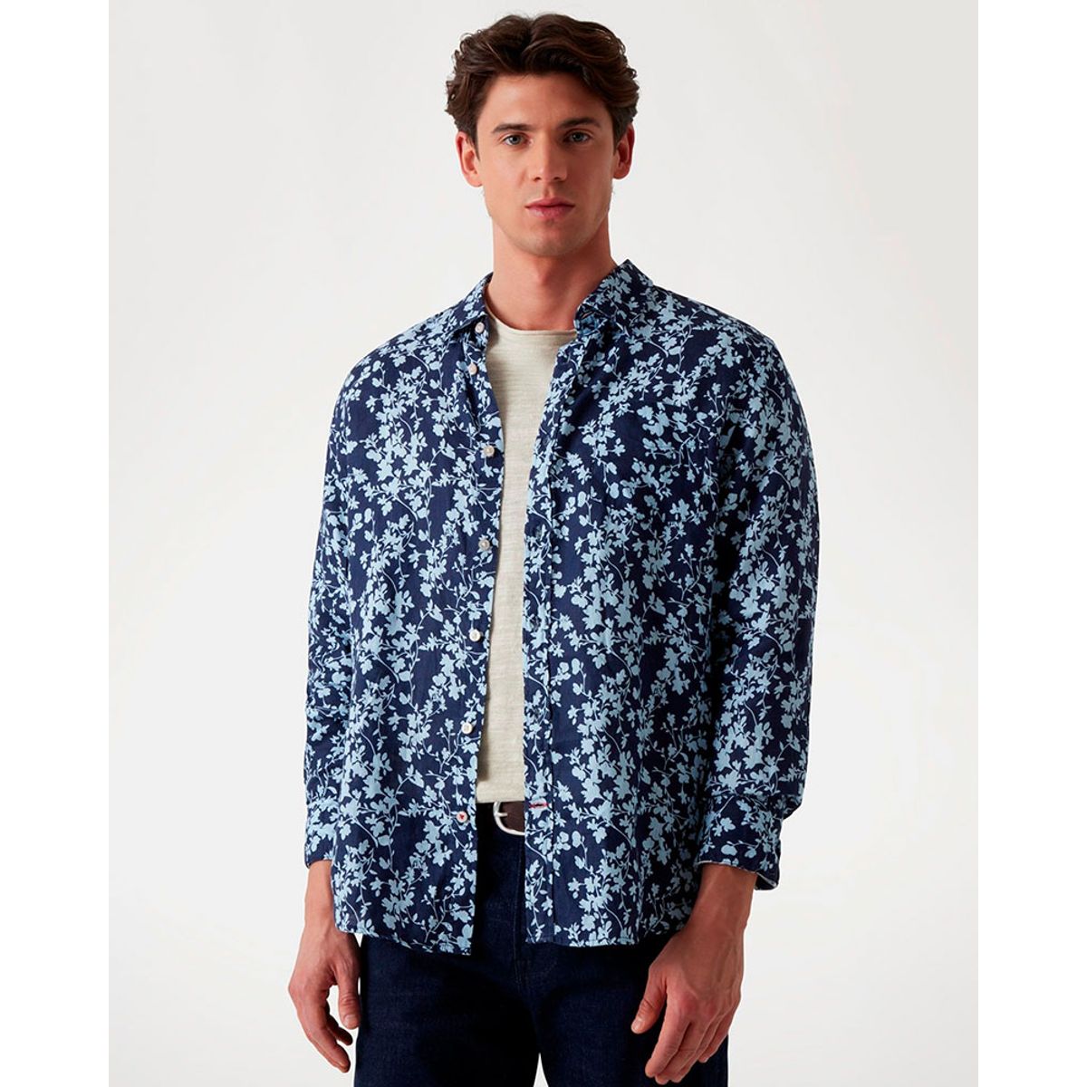 GUESS - Camisa Ls Napa Linen Vines Azul