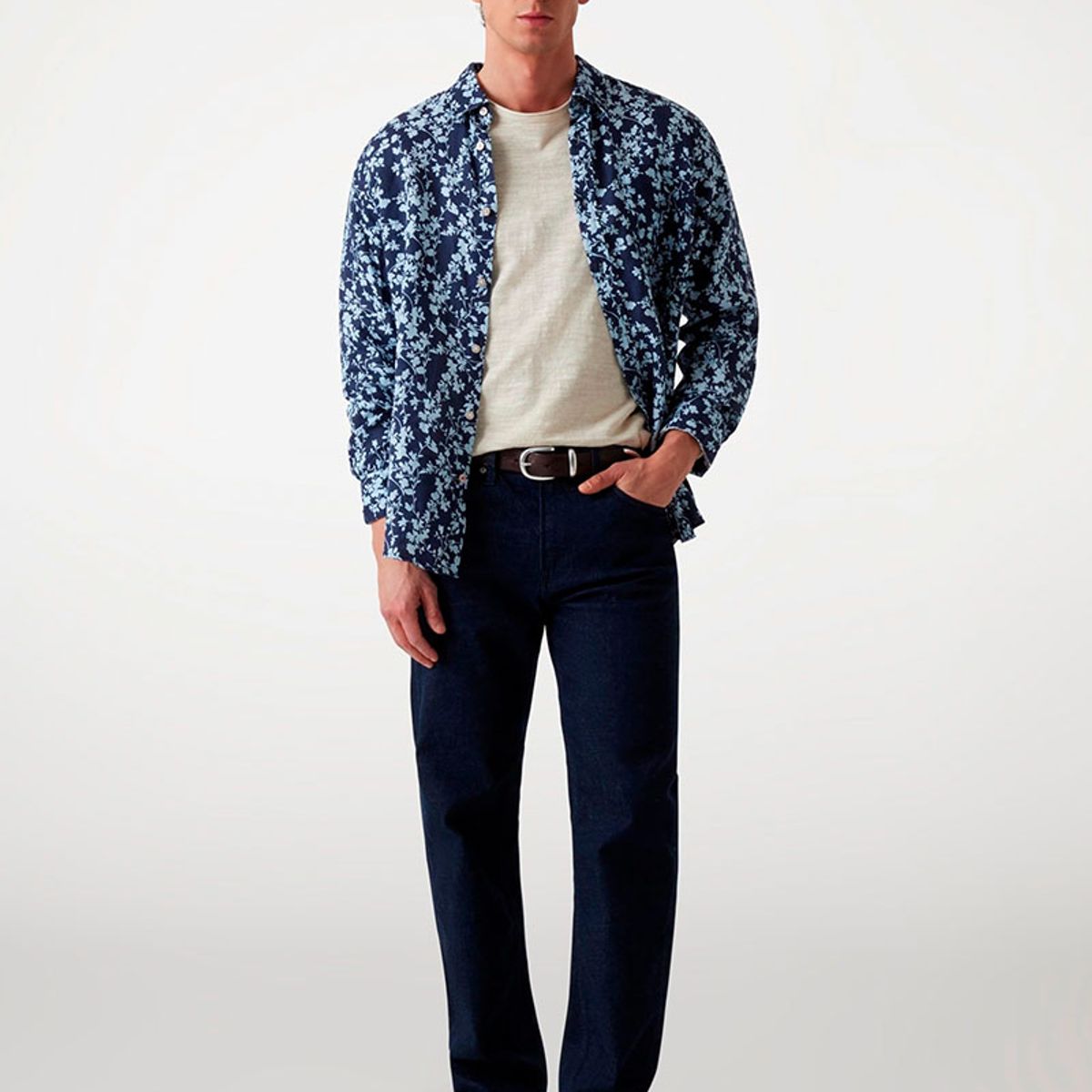 GUESS - Camisa Ls Napa Linen Vines Azul