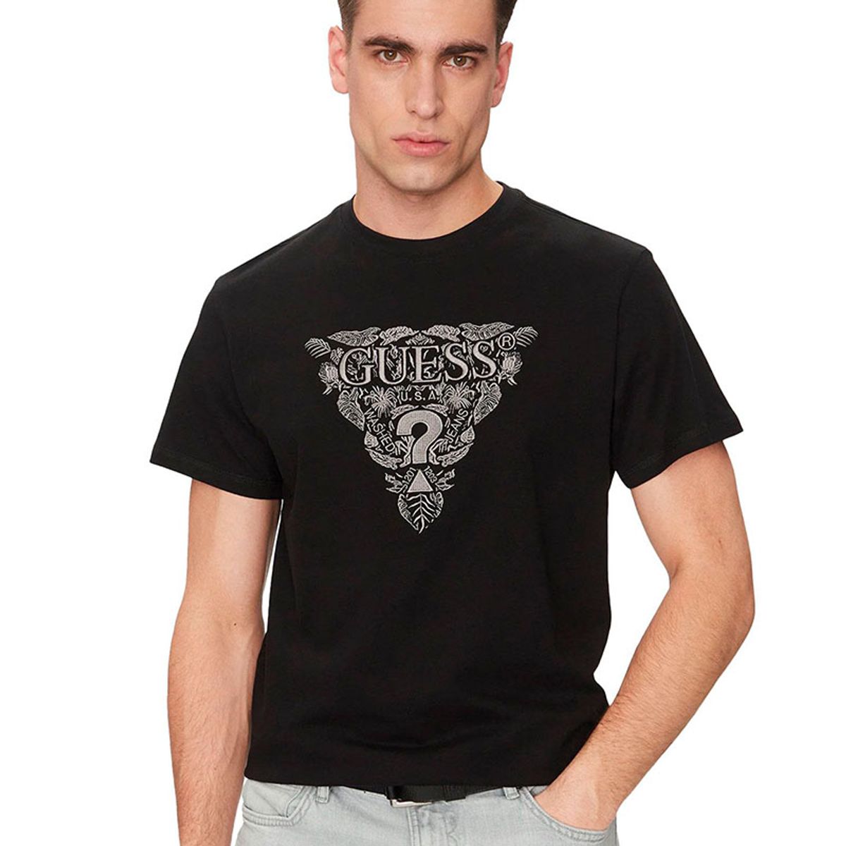 GUESS - Polera Ss Cn Flower Embro Tee Negro