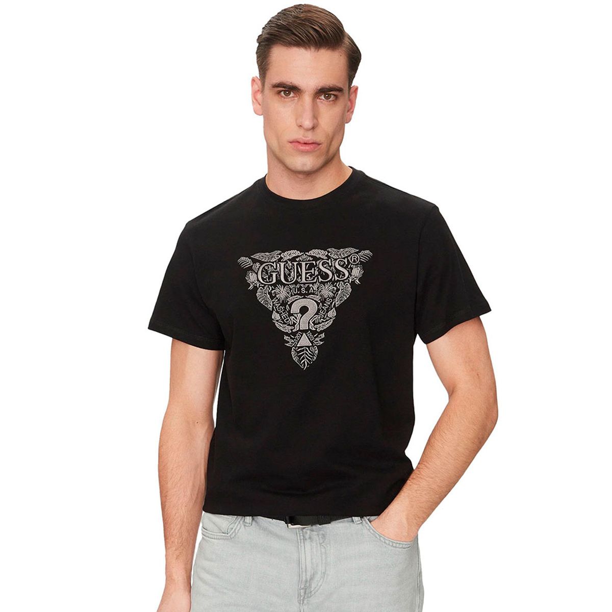 GUESS - Polera Ss Cn Flower Embro Tee Negro