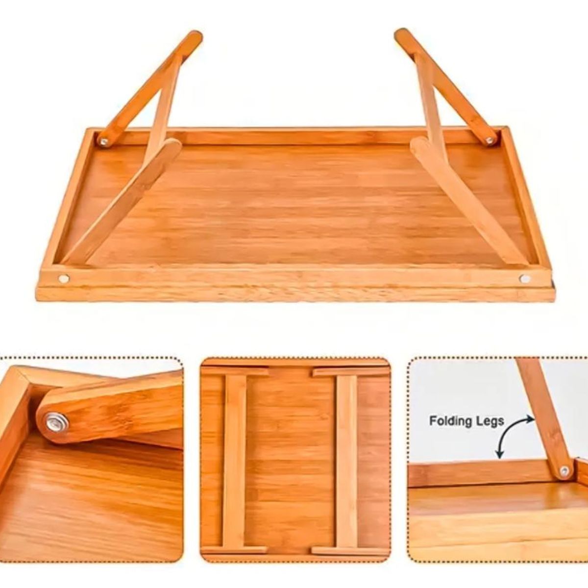 GENERICO - Bandeja Desayuno Cama Plegable Madera Natural Multifuncional