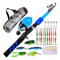 GENERICO - Kit de pesca 18 m caña carrete señuelo y accesorios multicolor