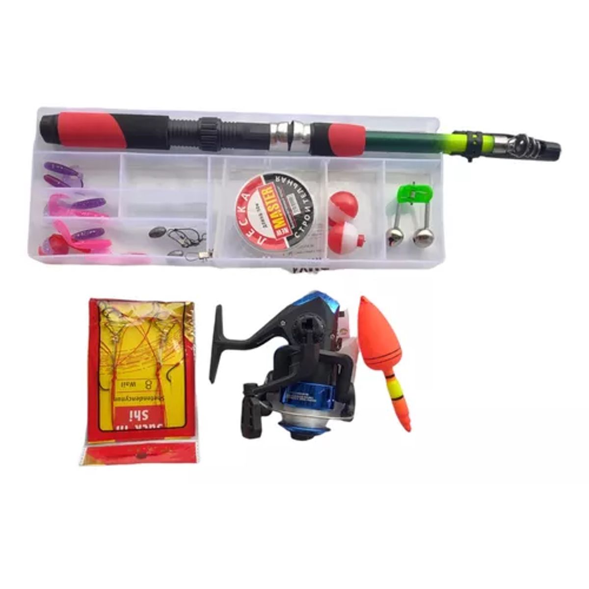 GENERICO - Set pesca caña pescar telescópica mosquero con carrete multicolor