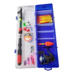 GENERICO - Set de pesca con caña telescópica carrete y accesorios azul