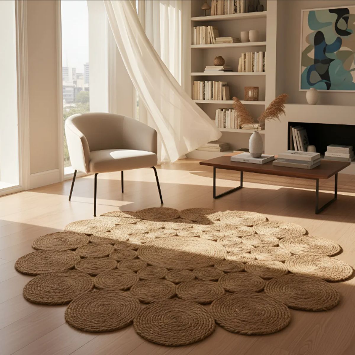 GENERICO - Alfombra Redonda Yute Natural Mercurio 120cm Casa Cuore