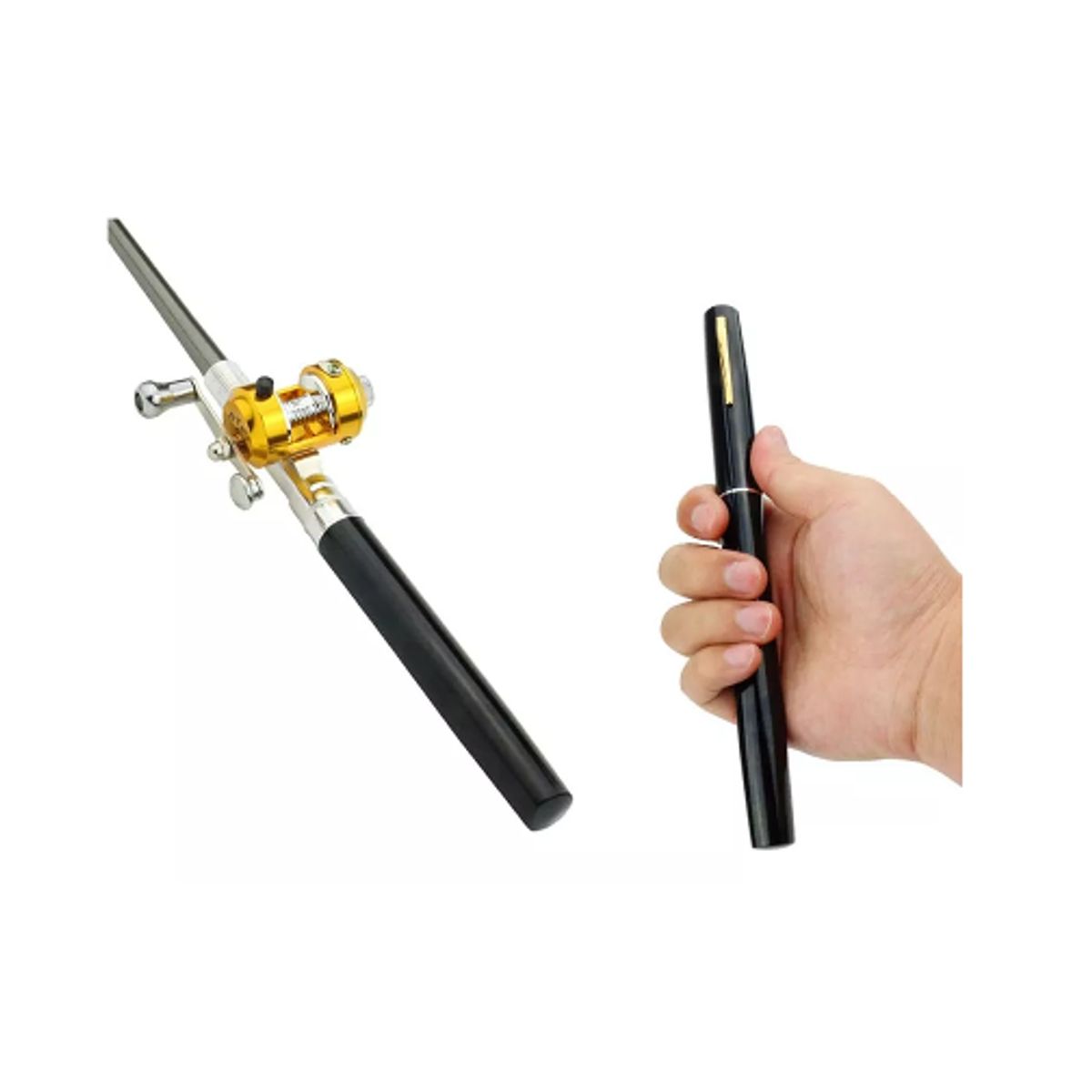 GENERICO - Kit de caña de pescar telescópicas mini forma de bolígrafo negro