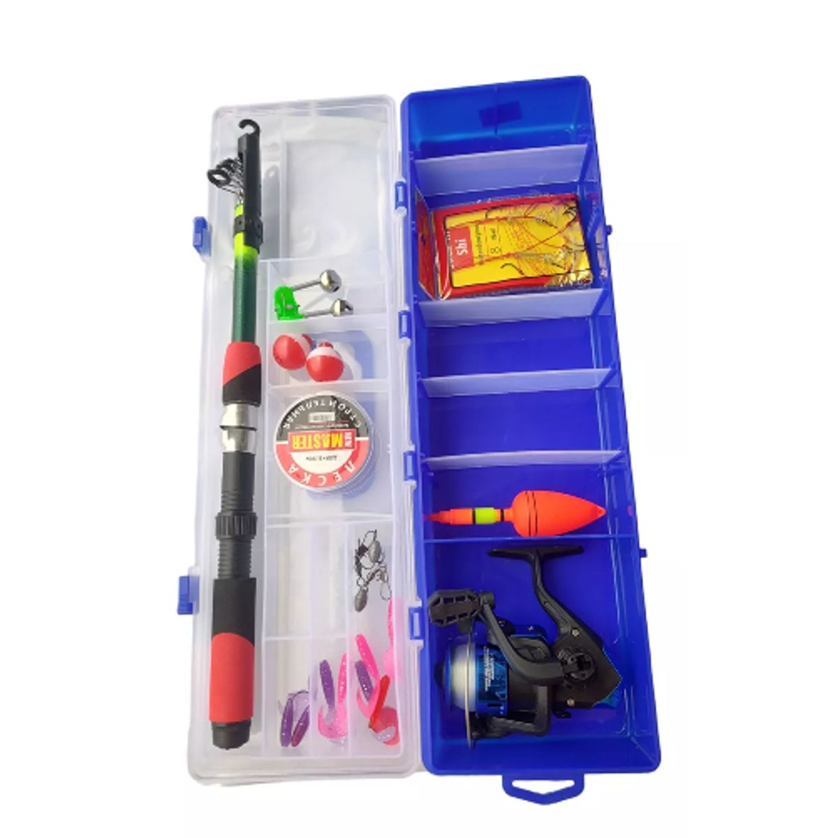 GENERICO - Set pesca caña de pescar telescópica mosquero carrete negro