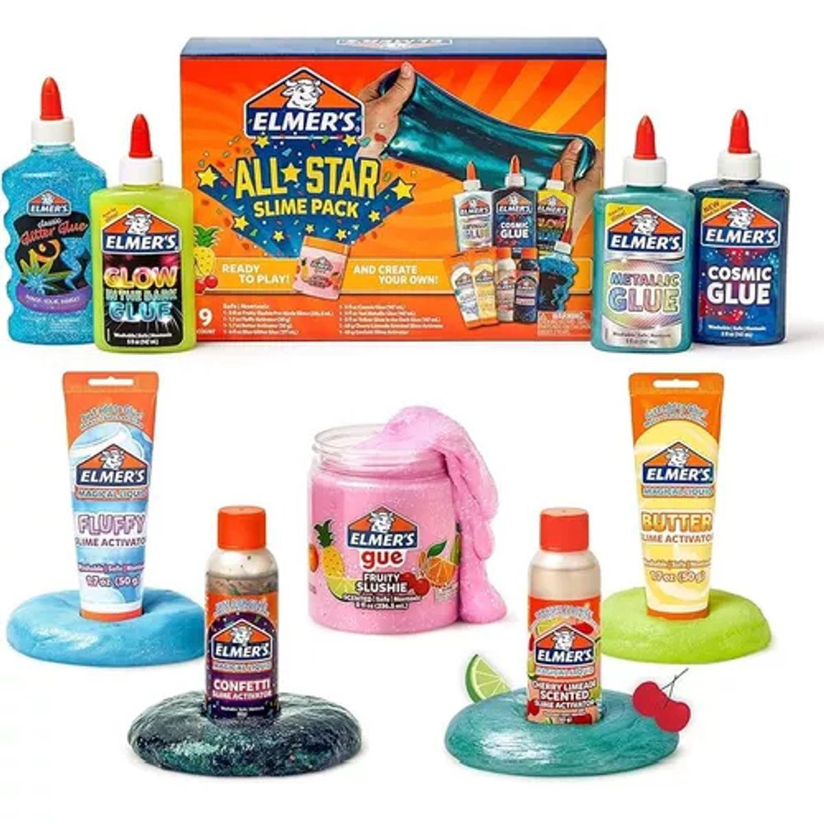 GENERICO - Kit Elmers slime estrellas de colección all stars x 9 piezas