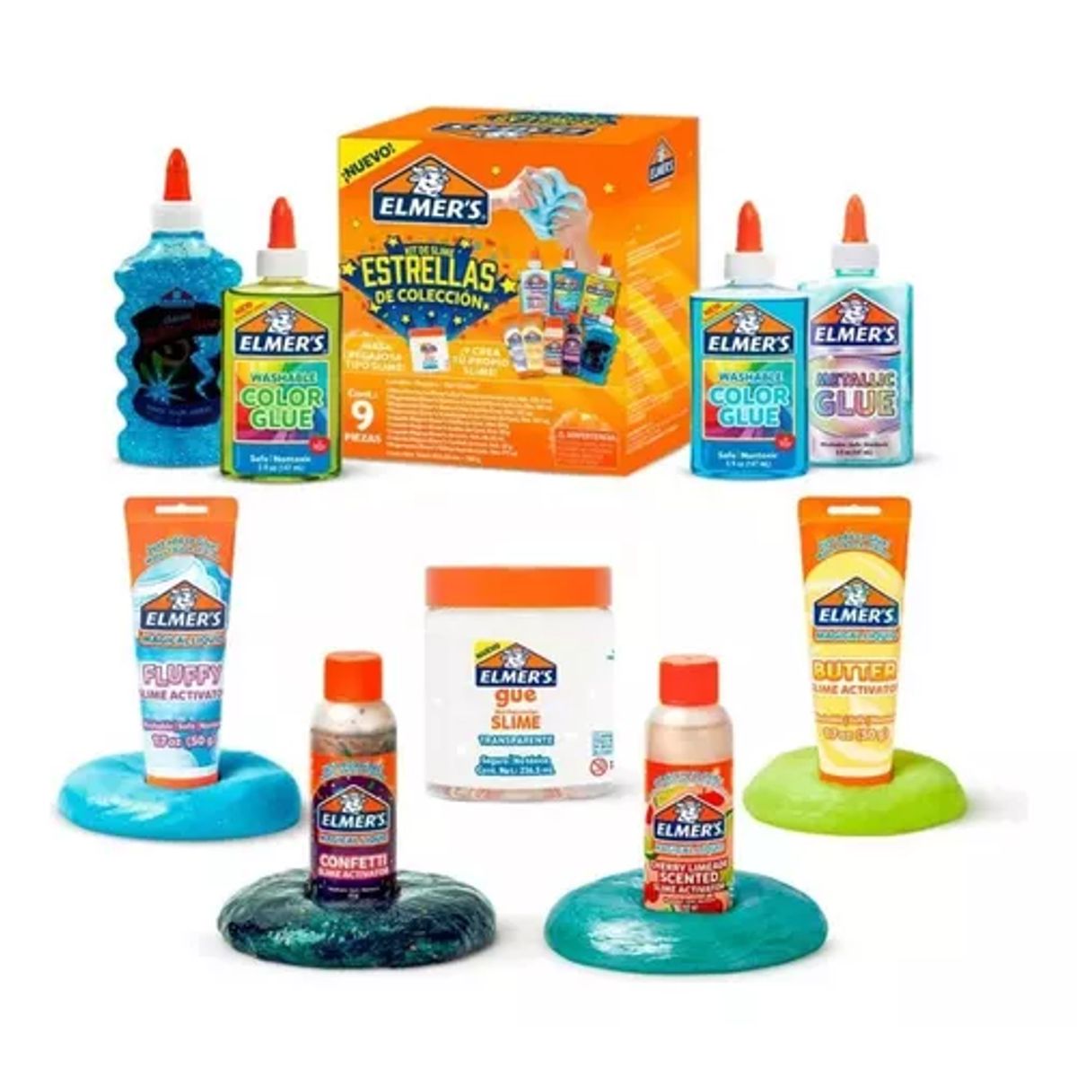GENERICO - Kit Elmers slime estrellas de colección all stars x 9 piezas