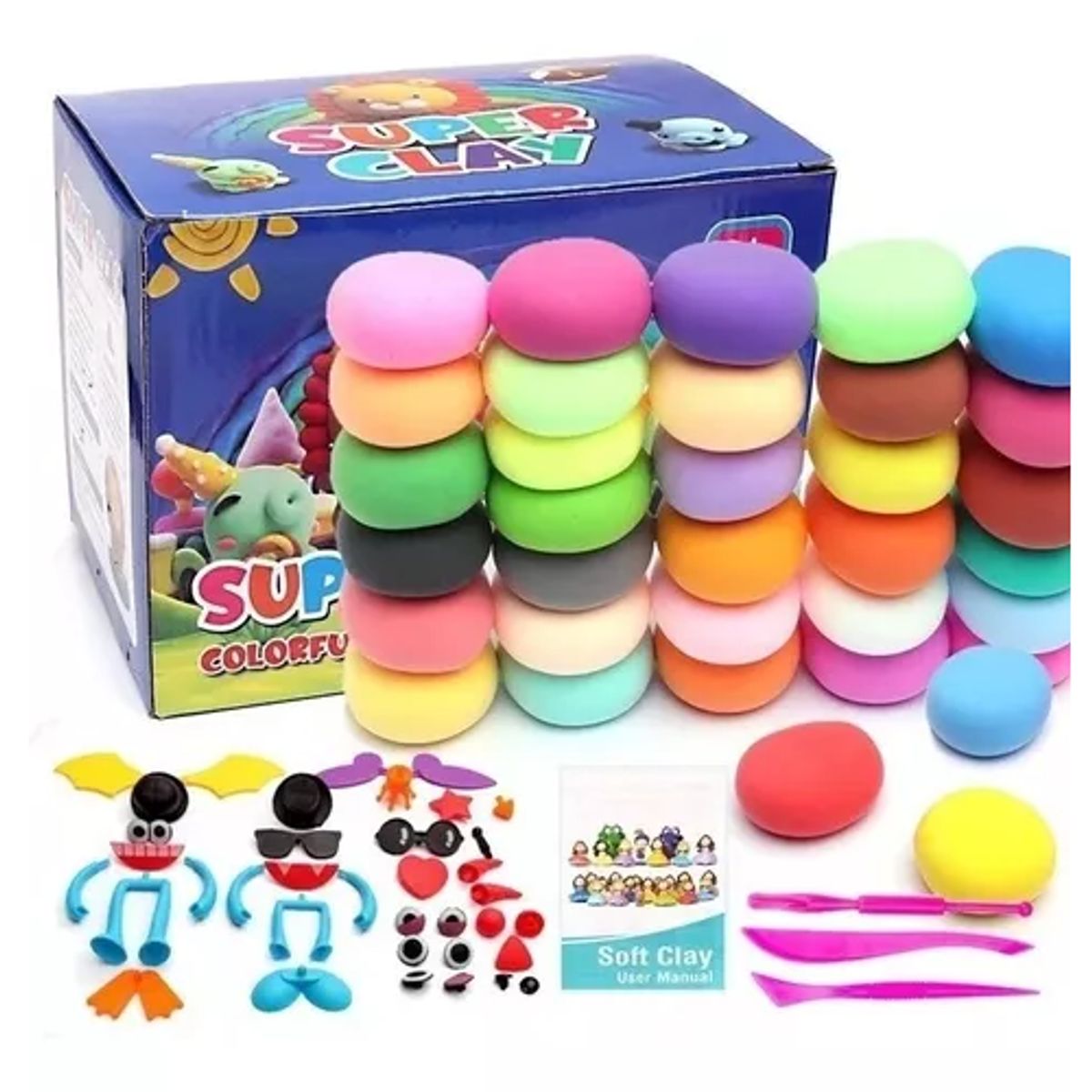 GENERICO - Arcilla mágica 24 colores + manual Magic Clay + herramientas
