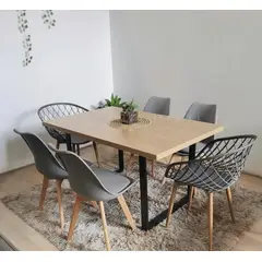 CORI CORI - Comedor Industrial 140x90cm + 4 Sillas Tulip + 2 Butacas Mesh Gris…