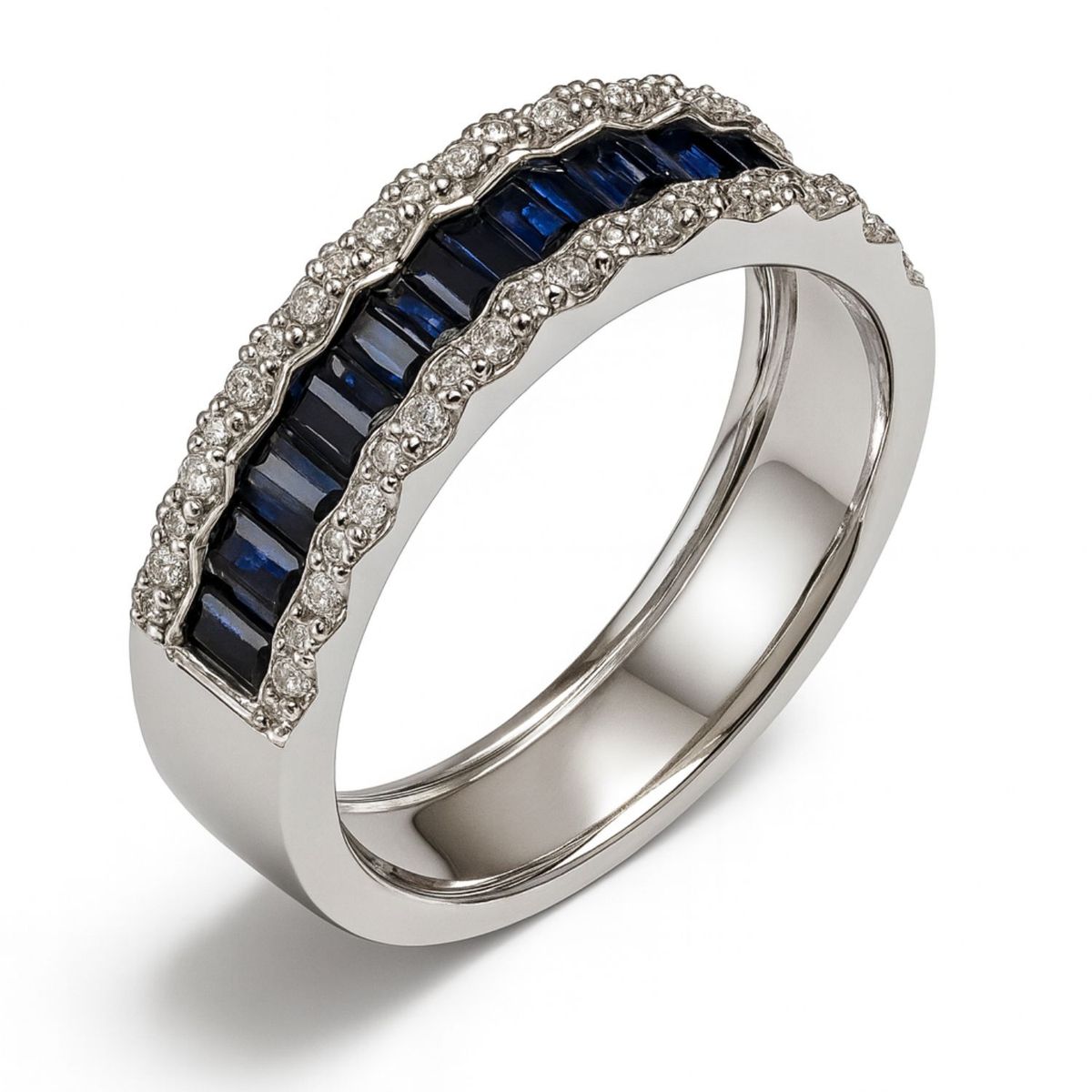 JB JOYAS BARON - Anillo Oro Blanco 18kt Diamantes 32 Pts Más Zafiros Naturales