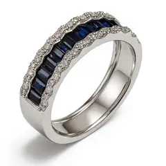 JB JOYAS BARON - Anillo Oro Blanco 18kt Diamantes 32 Pts Más Zafiros Naturales