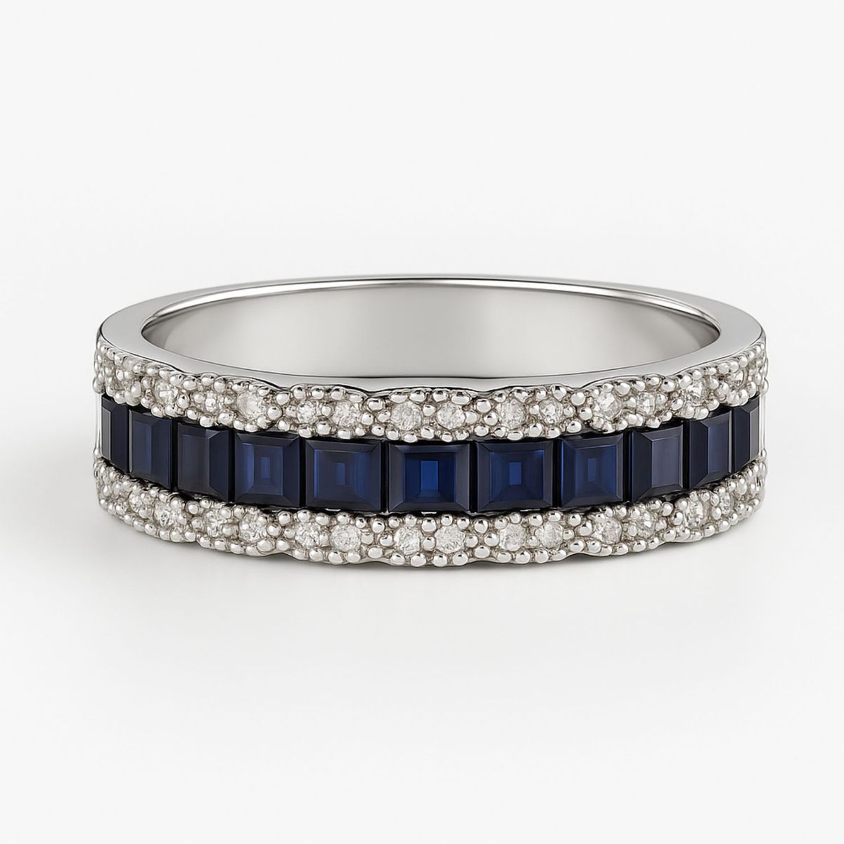 JB JOYAS BARON - Anillo Oro Blanco 18kt Diamantes 32 Pts Más Zafiros Naturales