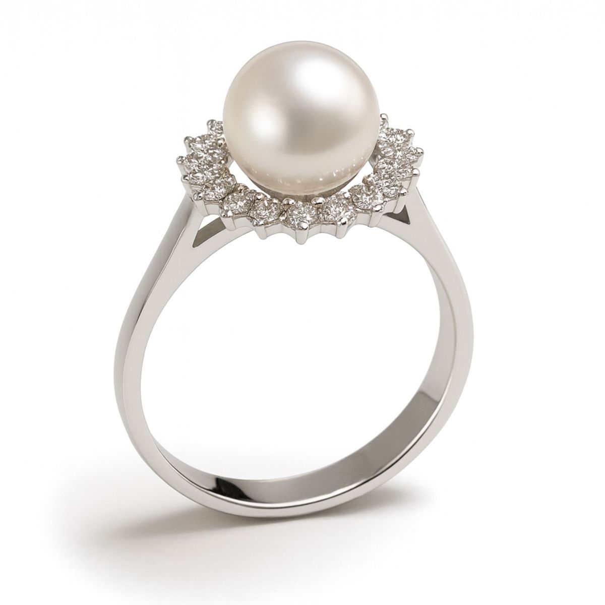 JB JOYAS BARON - Anillo Oro Blanco 18kt Diamantes 20 Pts. Más Perla Cultivada