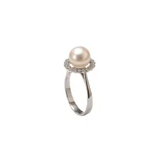 JB JOYAS BARON - Anillo Oro Blanco 18kt Diamantes 20 Pts. Más Perla Cultivada