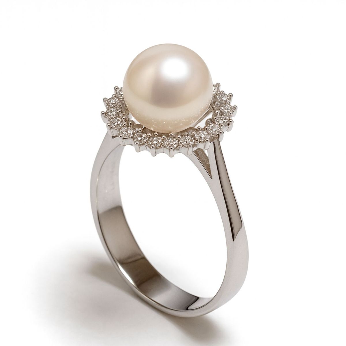 JB JOYAS BARON - Anillo Oro Blanco 18kt Diamantes 20 Pts. Más Perla Cultivada