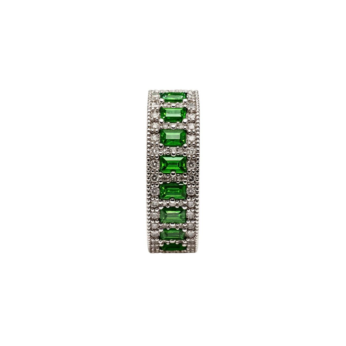 JB JOYAS BARON - Anillo Oro Blanco 18kt Diamantes 46 Pts. Esmeraldas Natural