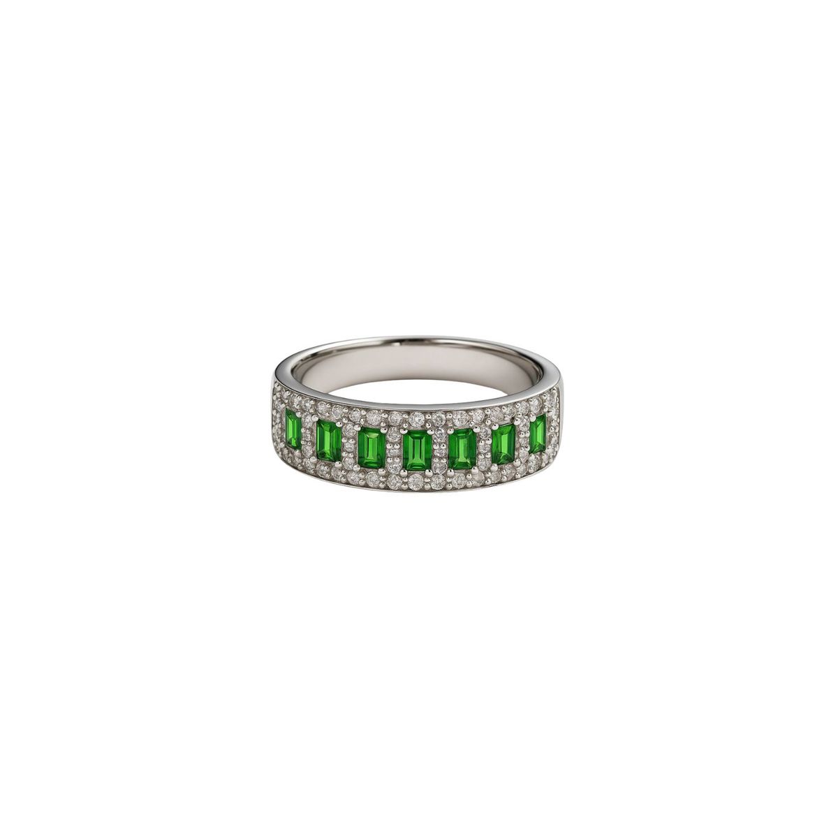JB JOYAS BARON - Anillo Oro Blanco 18kt Diamantes 46 Pts. Esmeraldas Natural
