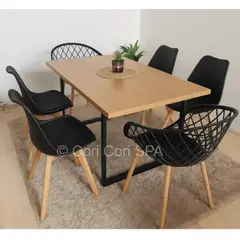 CORI CORI - Comedor Industrial 140x90cm + 4 Sillas Tulip + 2 Butacas Mesh Negro