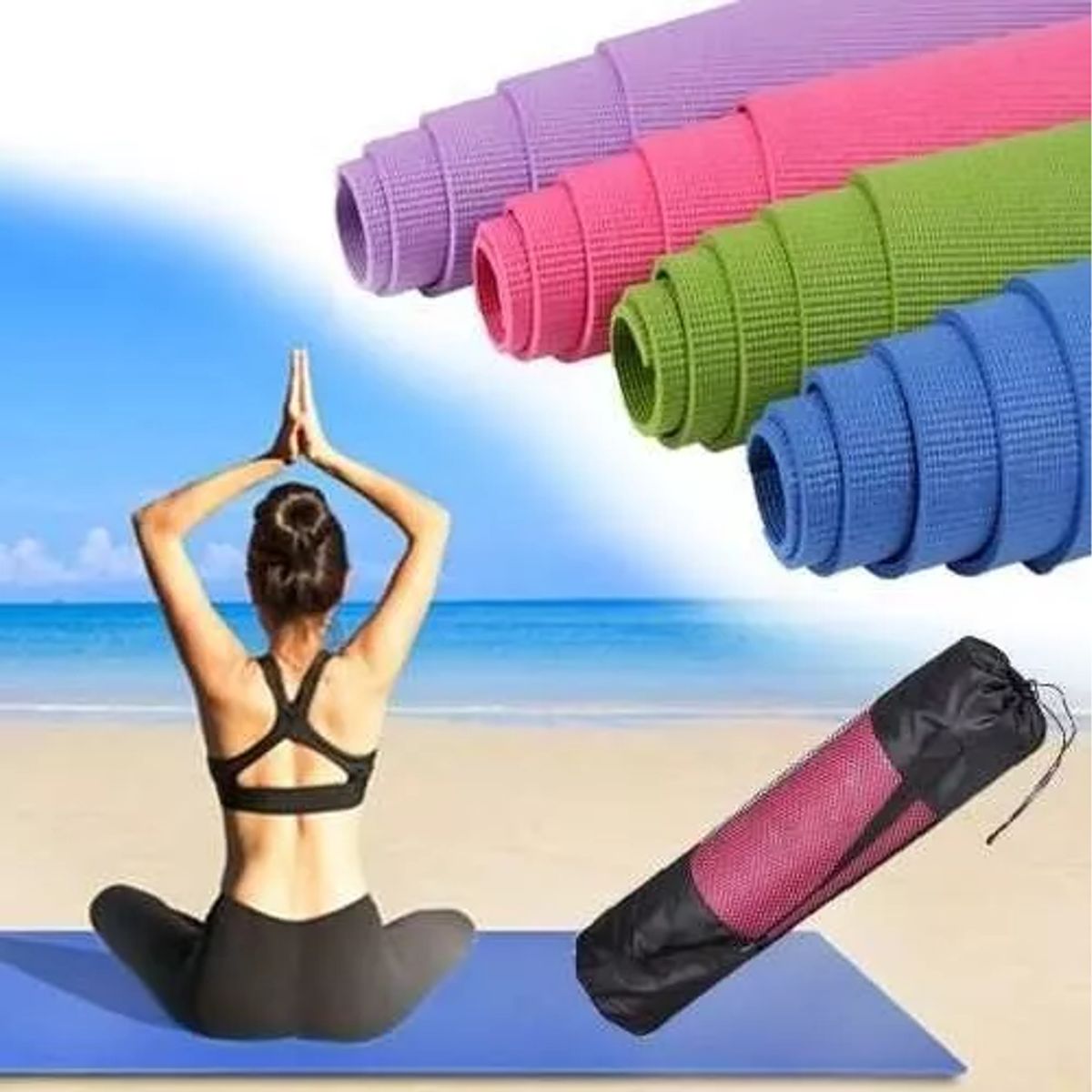 GENERICO - Colchoneta mat de yoga manta con bolso 4 mm 173x61 cm verde