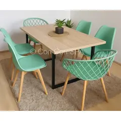 CORI CORI - Comedor Industrial 140x90cm + 4 Sillas Tulip + 2 Butacas Mesh Menta