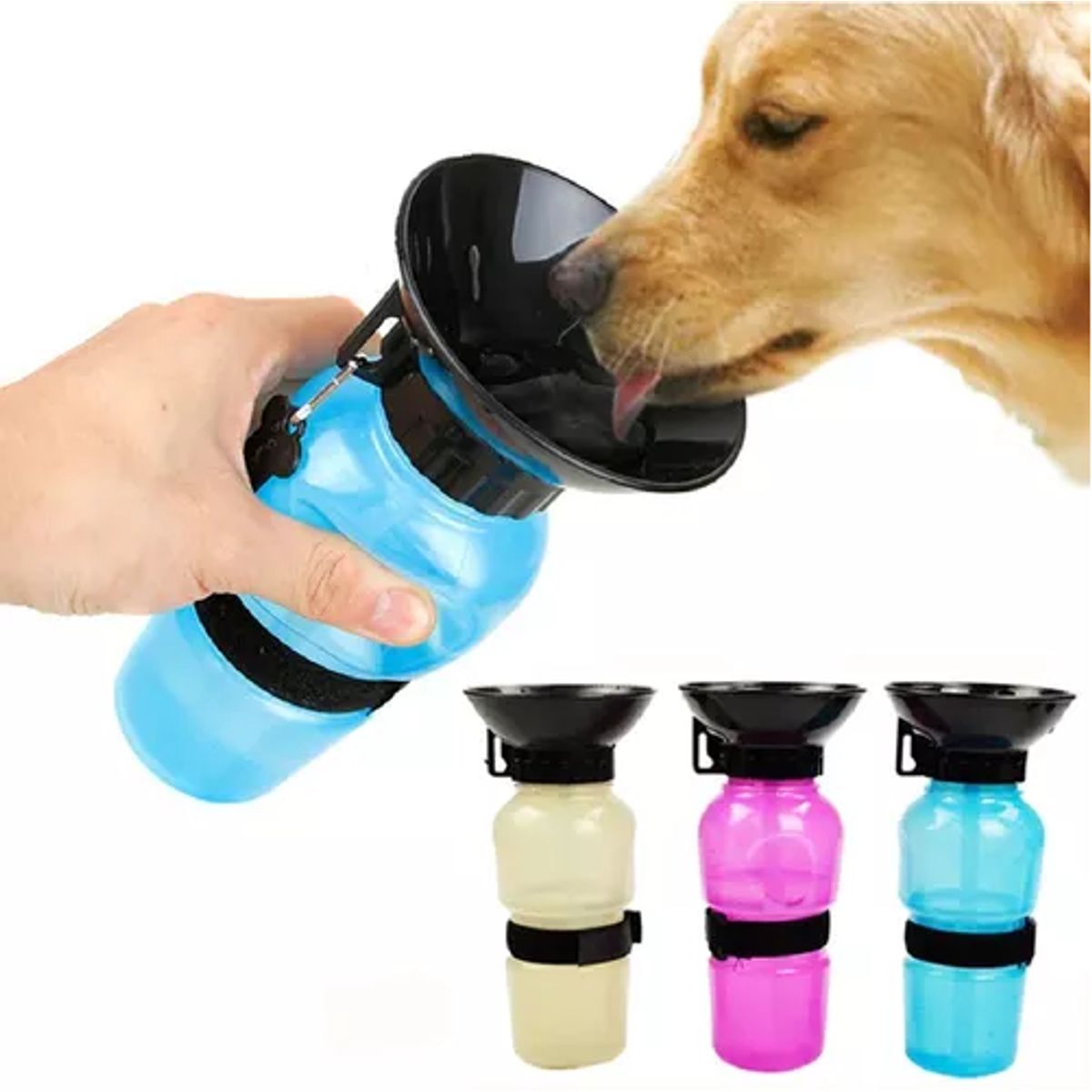 GENERICO - Dispensador agua 500 ml portátil para perros y gatos azul