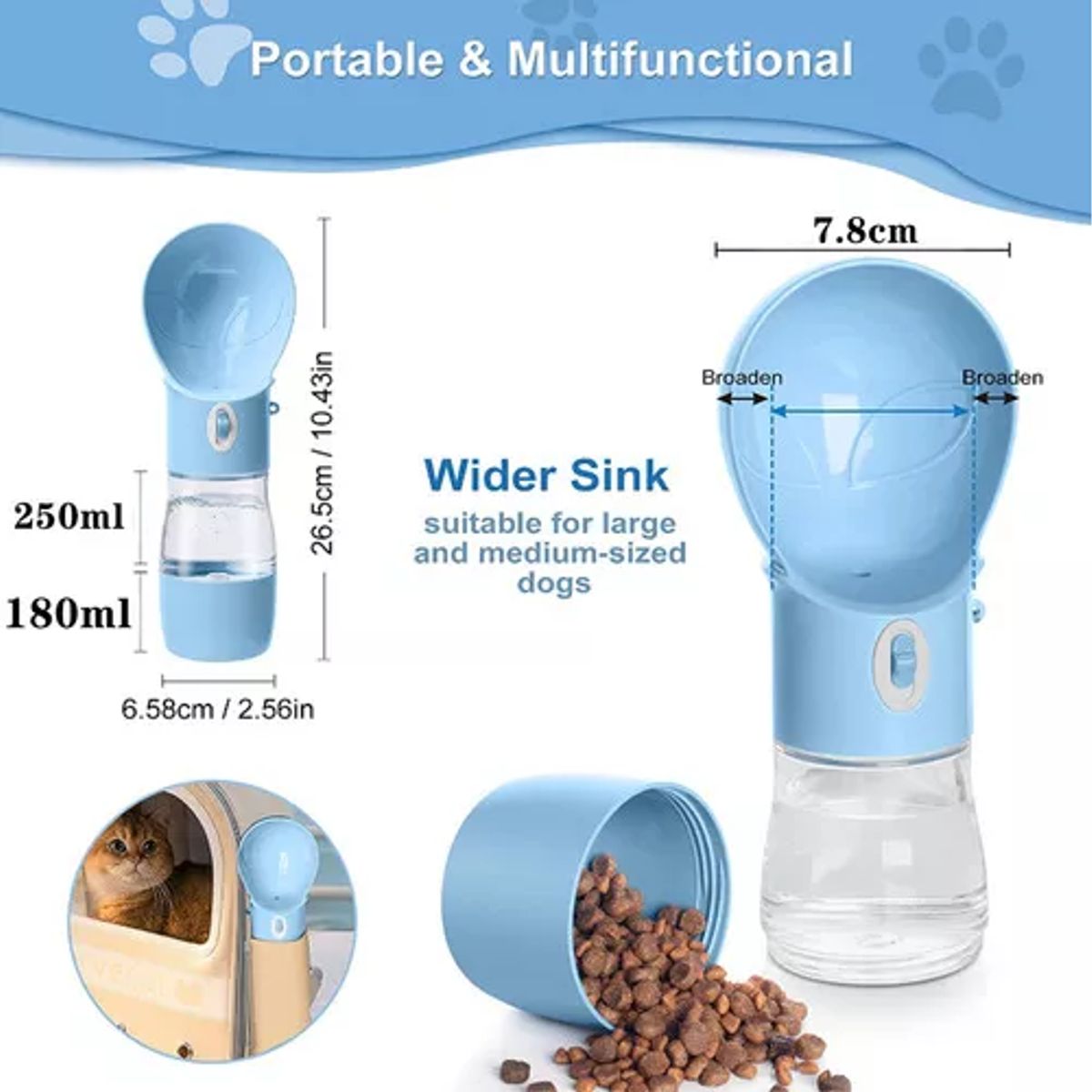 GENERICO - Dispensador de agua de viaje para perros con contenedor