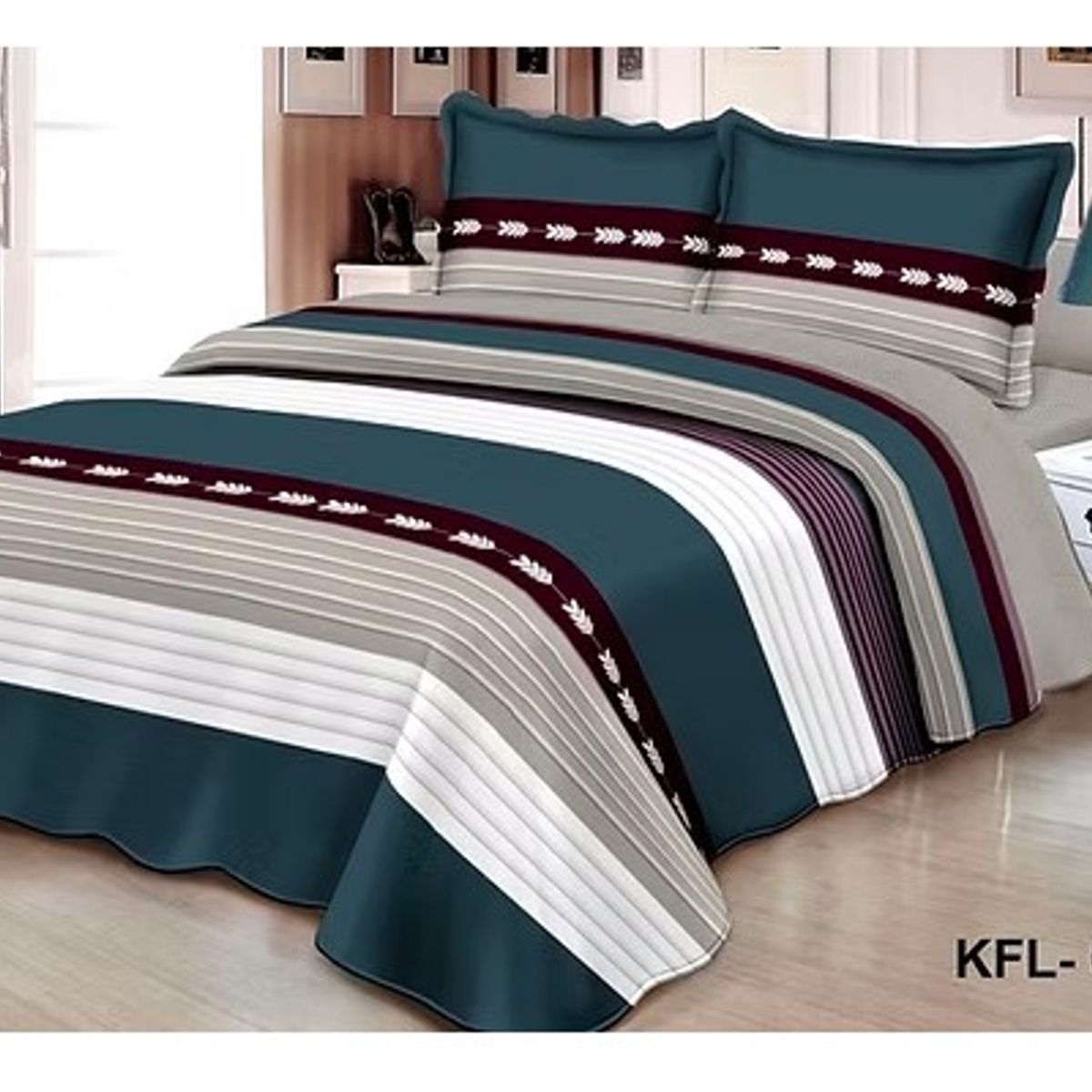 GENERICO - Cobertor Quilt de Verano 1,5 plaza - Diseño Lineas Turquesa y Gris