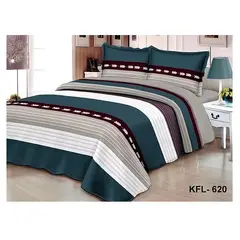 GENERICO - Cobertor Quilt de Verano 1,5 plaza - Diseño Lineas Turquesa y Gris