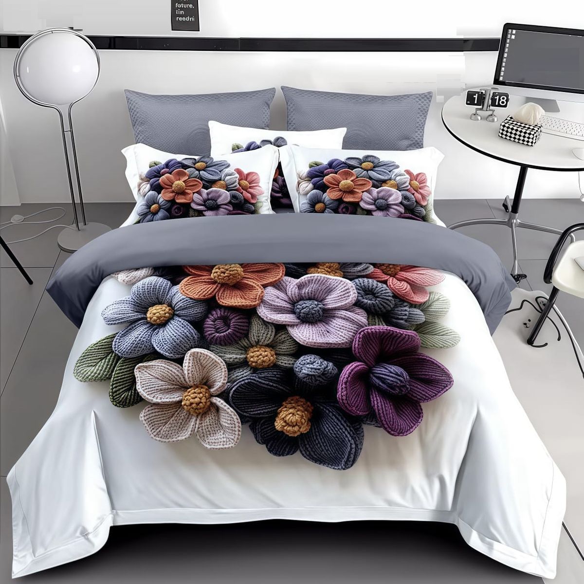 GENERICO - CUBRECAMA QUILT DISEÑO 5D ESTAMPADO DE FLORES TEJIDA TF