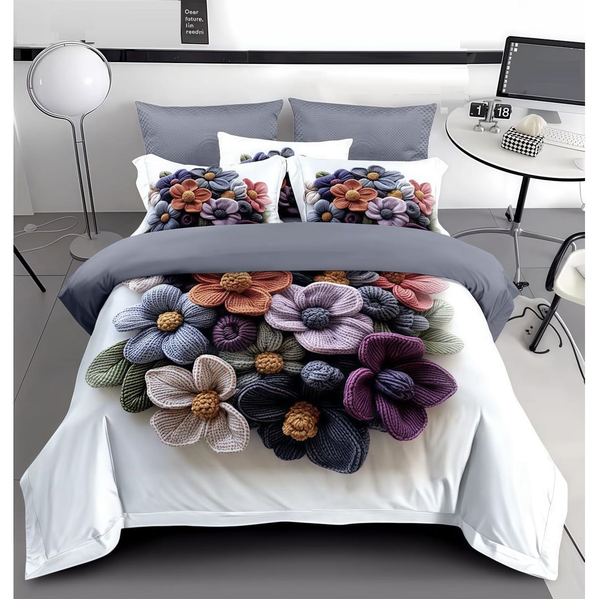 GENERICO - CUBRECAMA QUILT DISEÑO 5D ESTAMPADO DE FLORES TEJIDA TF