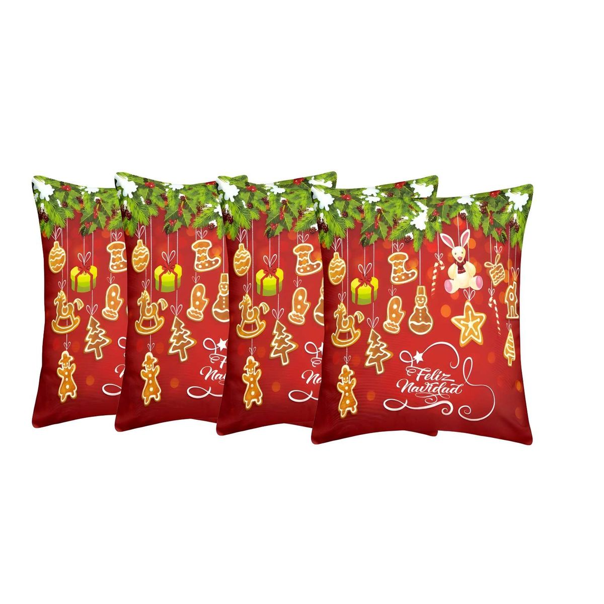 GENERICO - SET DE 4 FUNDAS DE COJINES CON DISEÑO NAVIDEÑO 45X45 CM A02