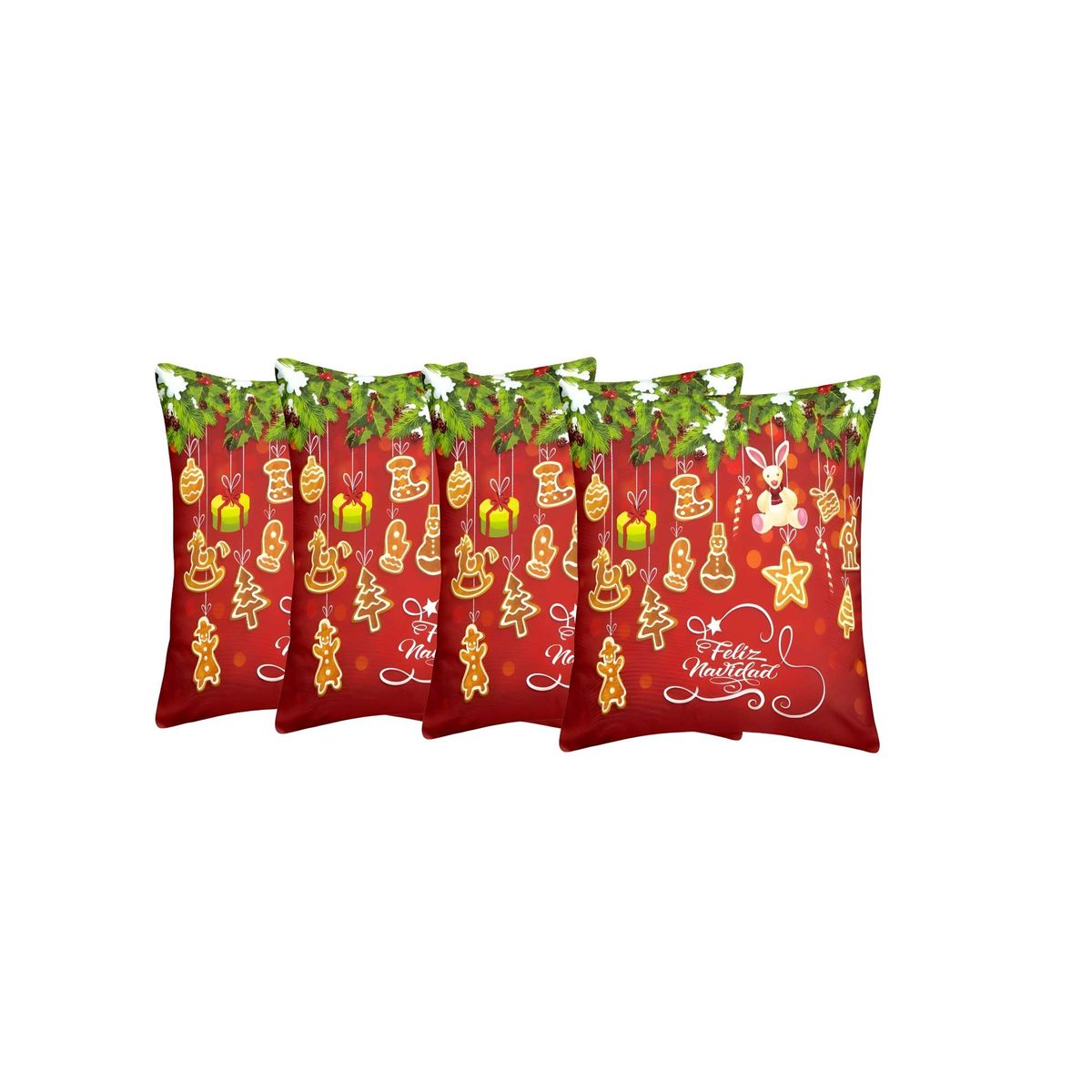GENERICO - SET DE 4 FUNDAS DE COJINES CON DISEÑO NAVIDEÑO 45X45 CM A02