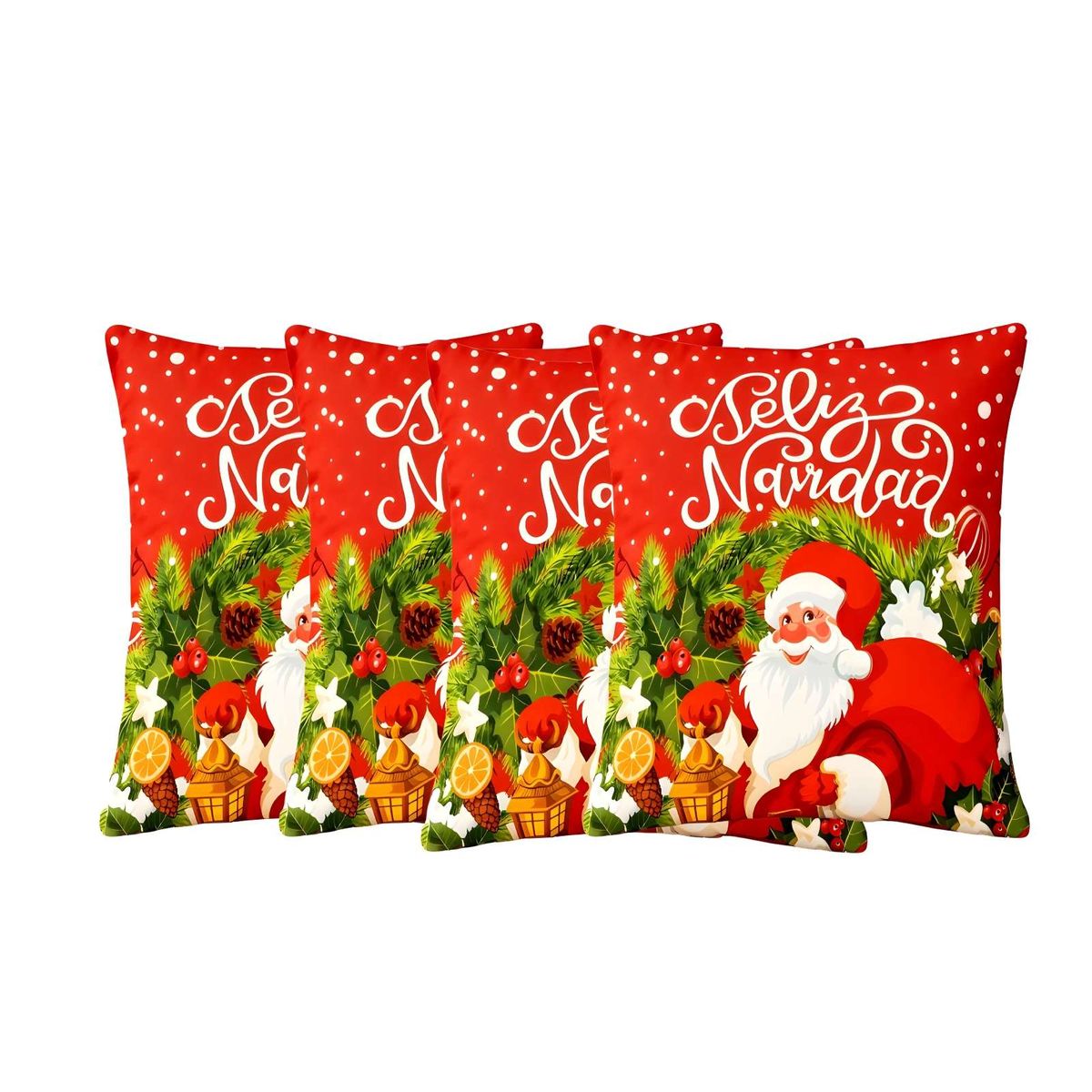 GENERICO - SET DE 4 FUNDAS DE COJINES CON DISEÑO NAVIDEÑO 45X45 CM A07