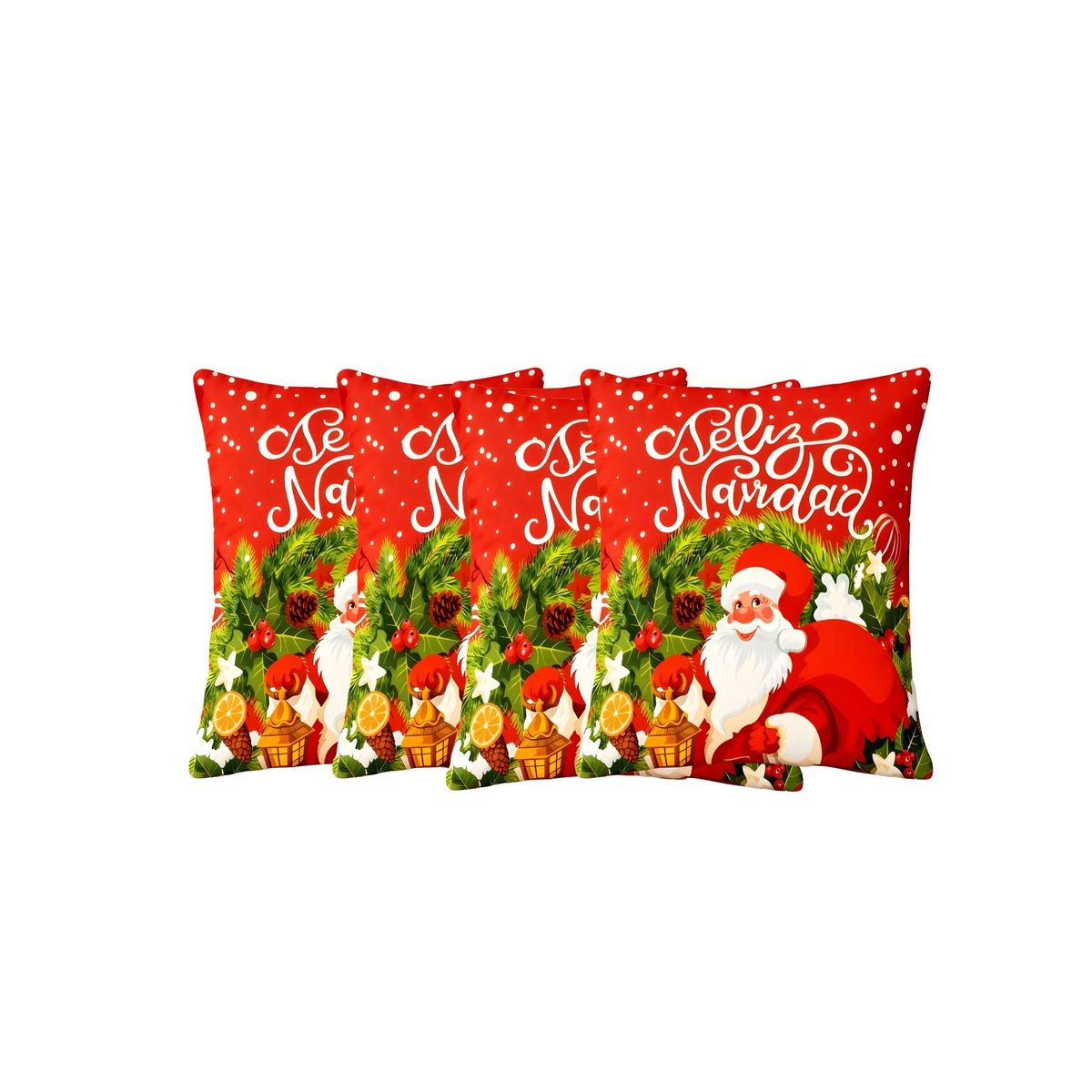GENERICO - SET DE 4 FUNDAS DE COJINES CON DISEÑO NAVIDEÑO 45X45 CM A07