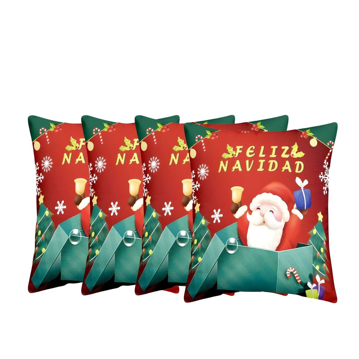 GENERICO - SET DE 4 FUNDAS DE COJINES CON DISEÑO NAVIDEÑO 45X45 CM A08