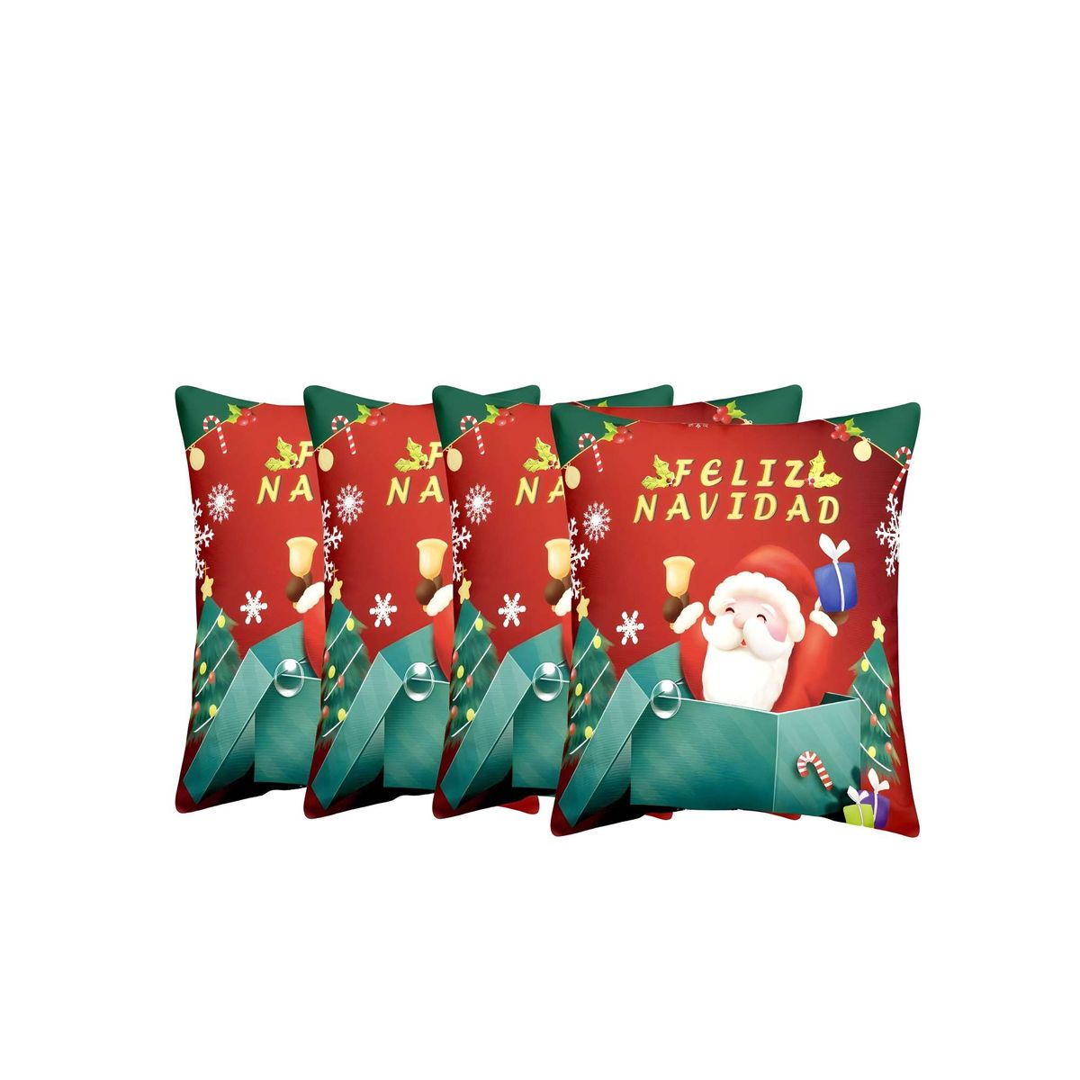 GENERICO - SET DE 4 FUNDAS DE COJINES CON DISEÑO NAVIDEÑO 45X45 CM A08
